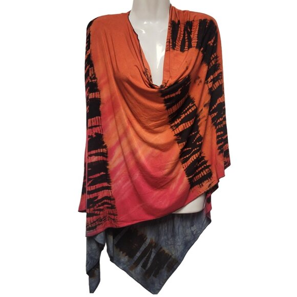 Art Of Cloth Tie Dye Colorful Cape Poncho Shawl Versatile Blouse Top Cover Up